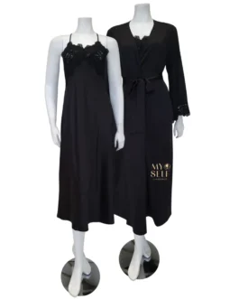 573+574 Black Rosey Chiffon Gown & Robe Set
