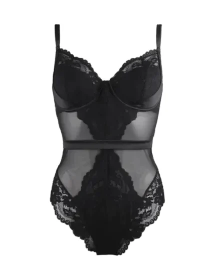 Pour Moi Black Underwire Satin Luxe and Lace Bodysuit