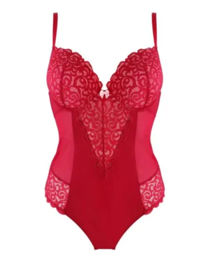 Pour Moi Red-Pink Padded Push Up Bra Bodysuit